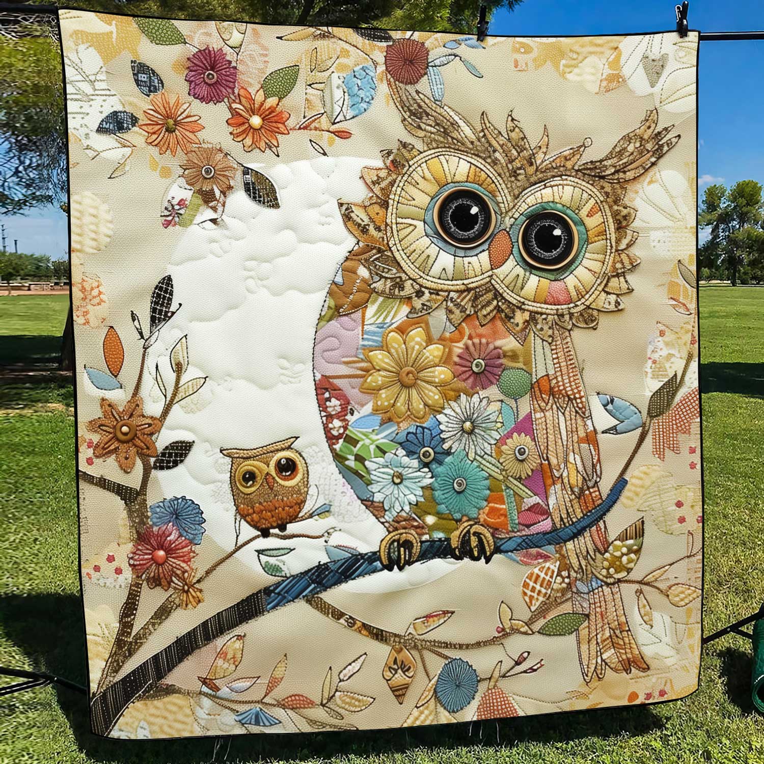 Colorful Owl Patchwork Quilted Blanket - Throw (55" x 60")