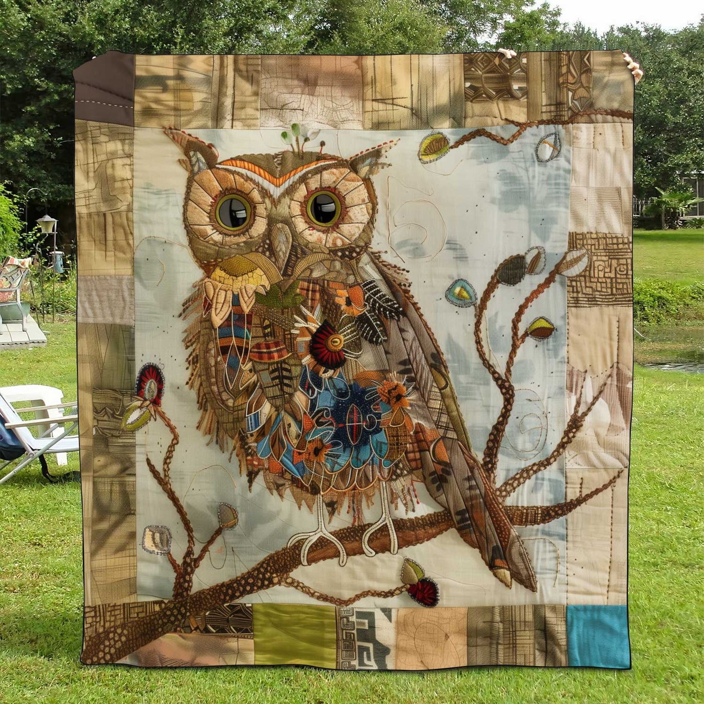 Vintage Owl Patchwork Quilted Blanket - Throw (55" x 60")