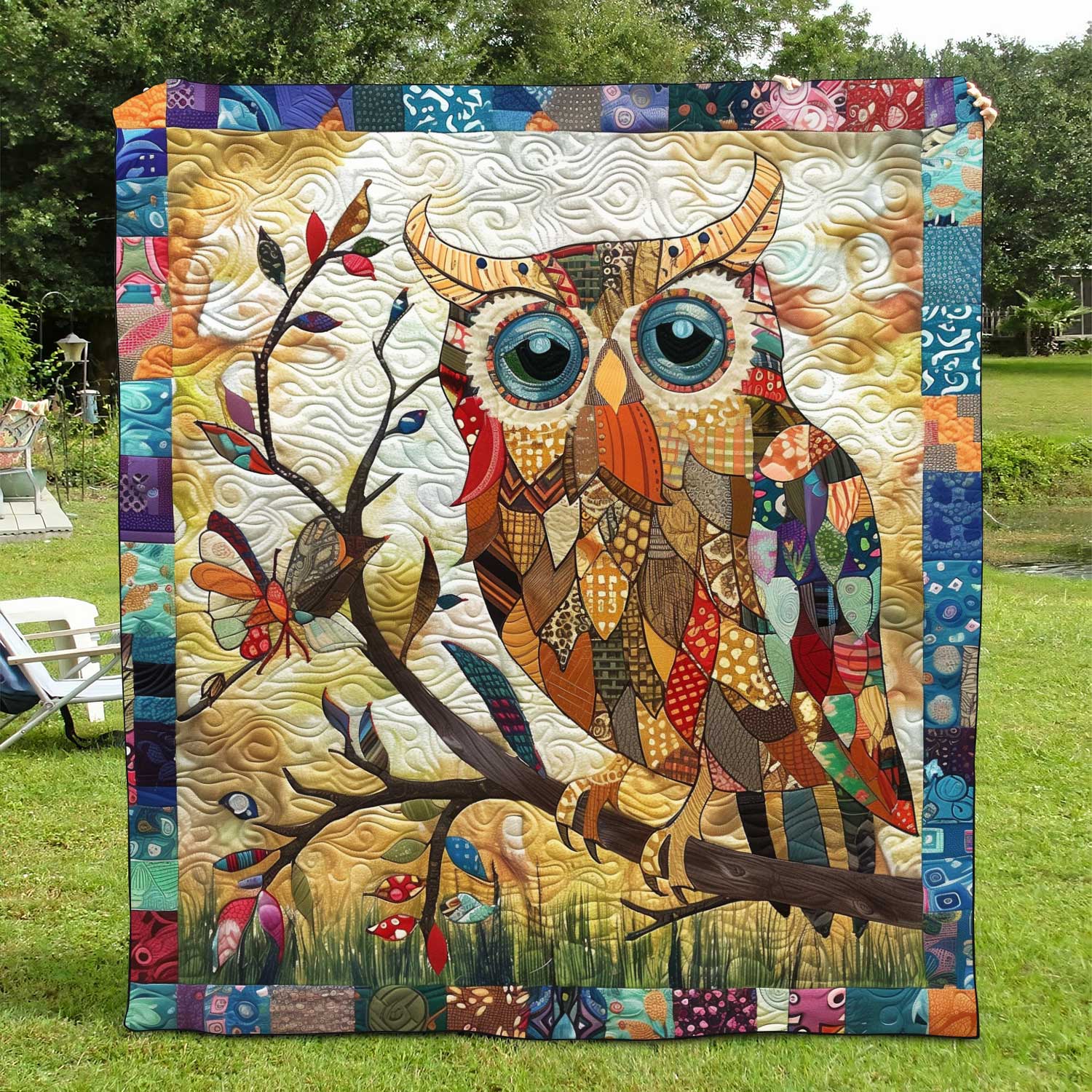 Vintage Owl Patchwork Quilted Blanket - Throw (55" x 60")