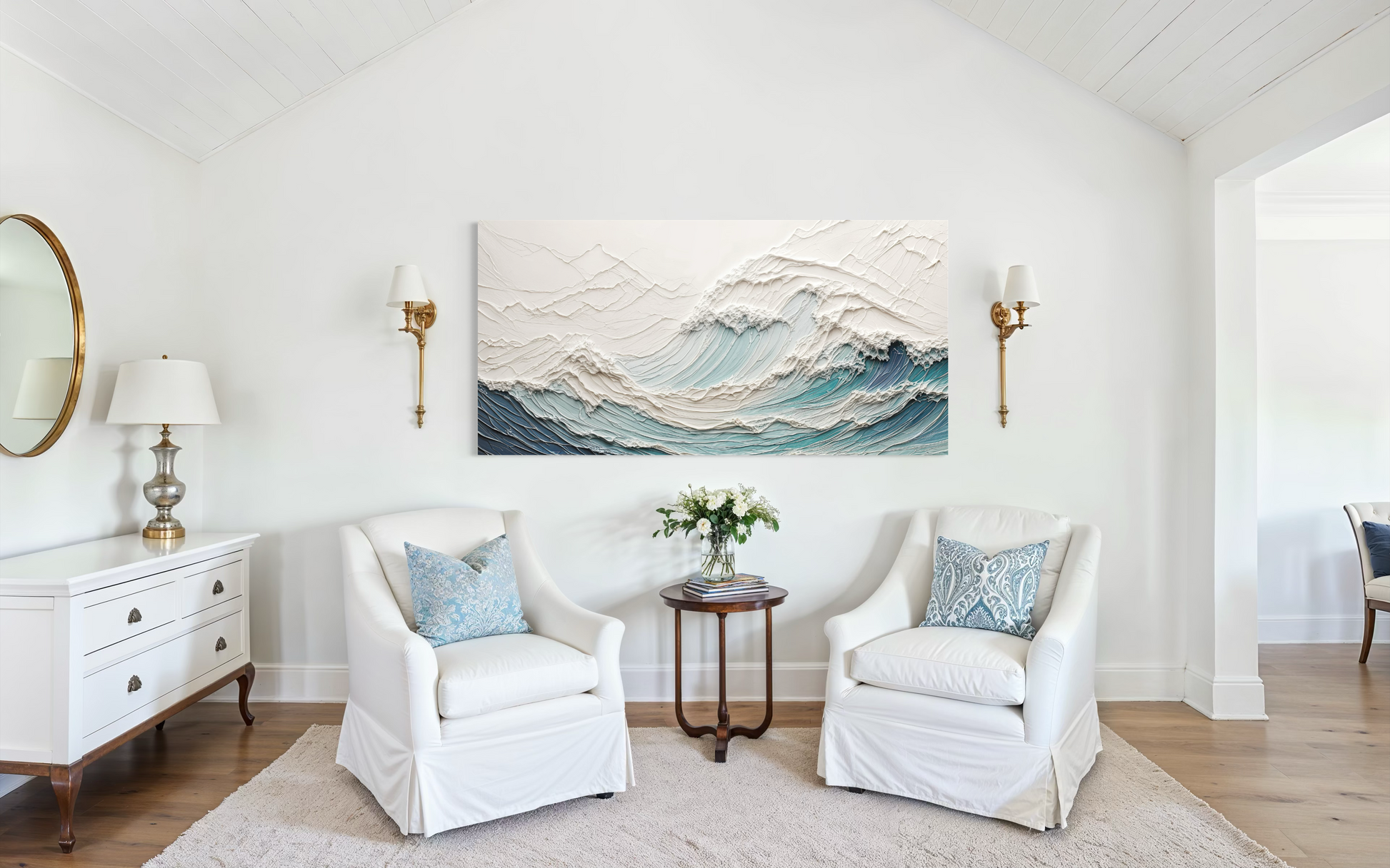Ocean Wave Wall Art With 3 D Illusion – Teal Wave Canvas | Modern Seascape Decor
