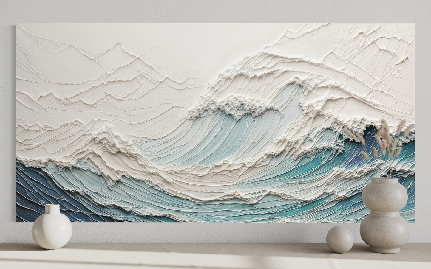 Ocean Wave Wall Art With 3 D Illusion – Teal Wave Canvas | Modern Seascape Decor