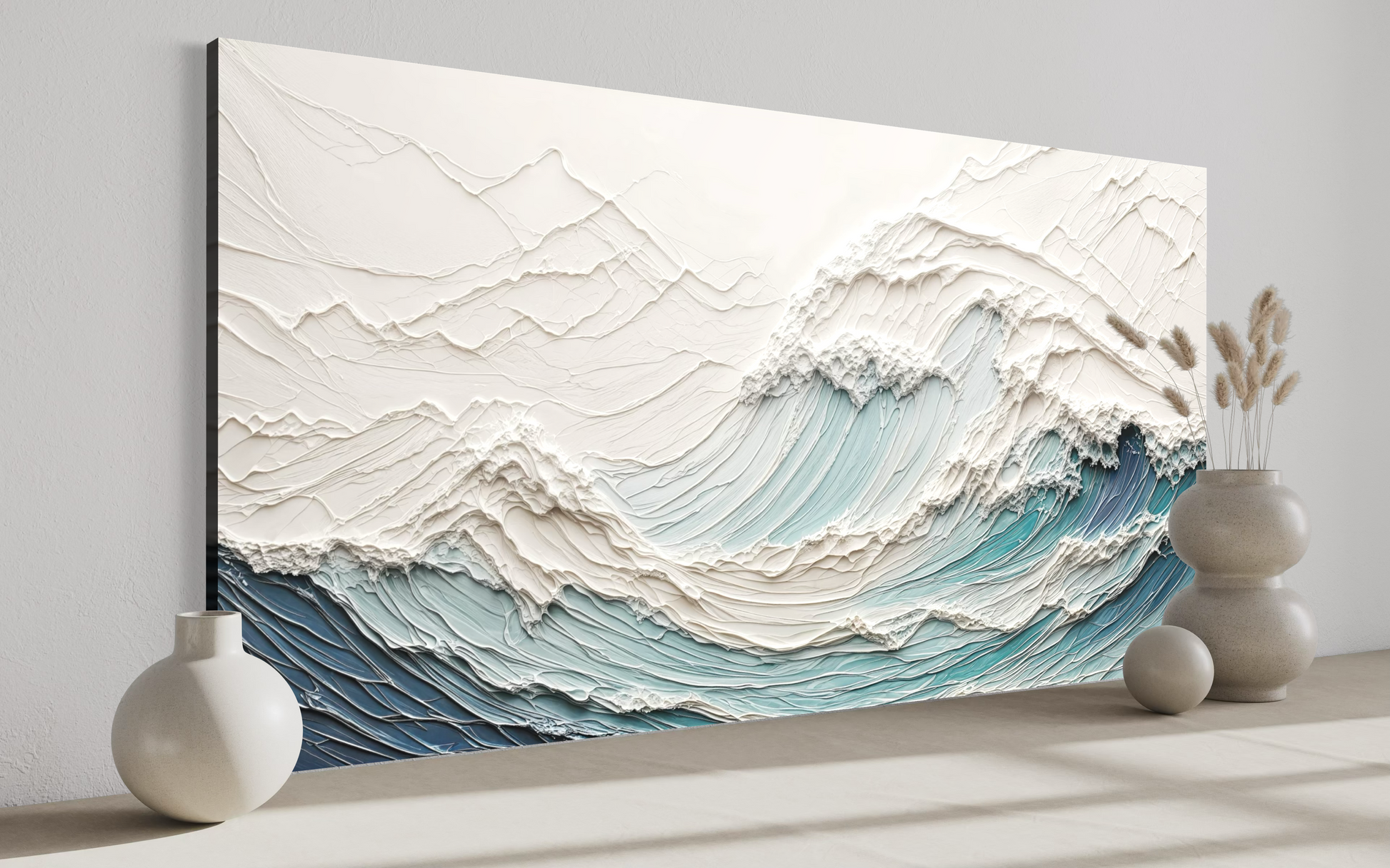 Ocean Wave Wall Art With 3 D Illusion – Teal Wave Canvas | Modern Seascape Decor
