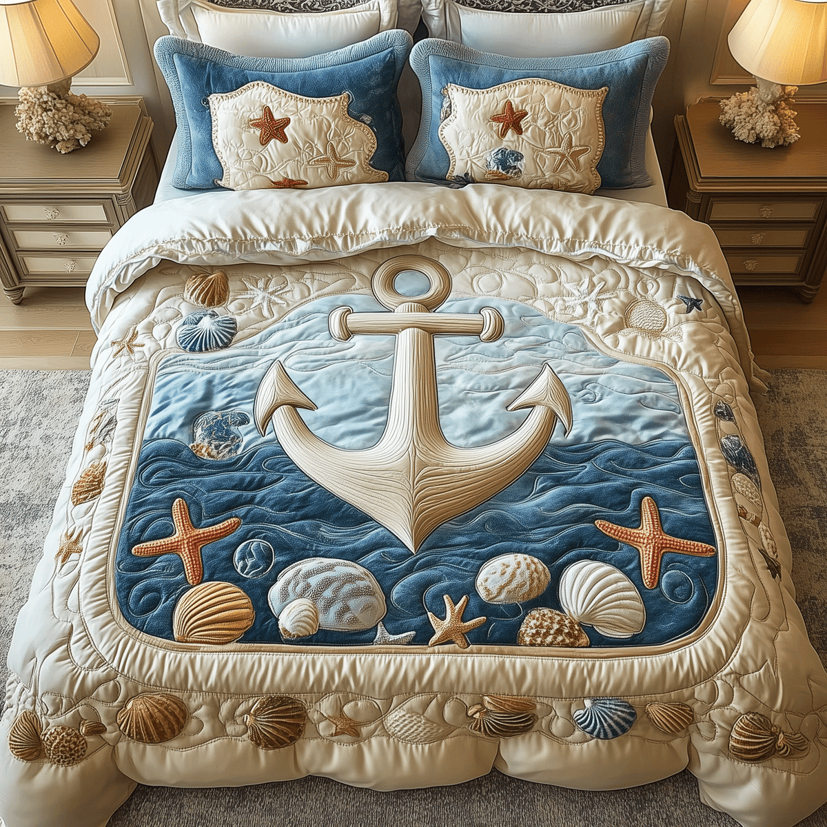 Ocean Anchor 3-Piece Quilted Bedding Set - Single (59" x 70")