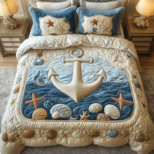 Ocean Anchor 3-Piece Quilted Bedding Set - Single (59" x 70")