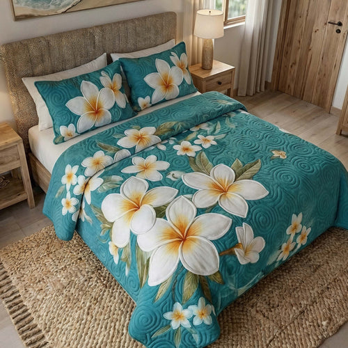 Ocean Bloom 3-Piece Quilted Bedding Set - Single (59" x 70")