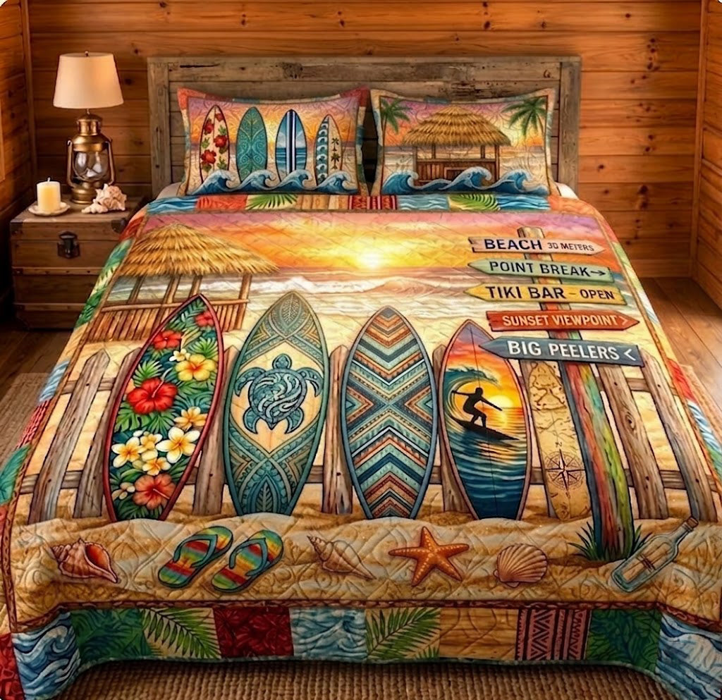 Ocean Board 3-Piece Quilted Bedding Set - Single (59" x 70")