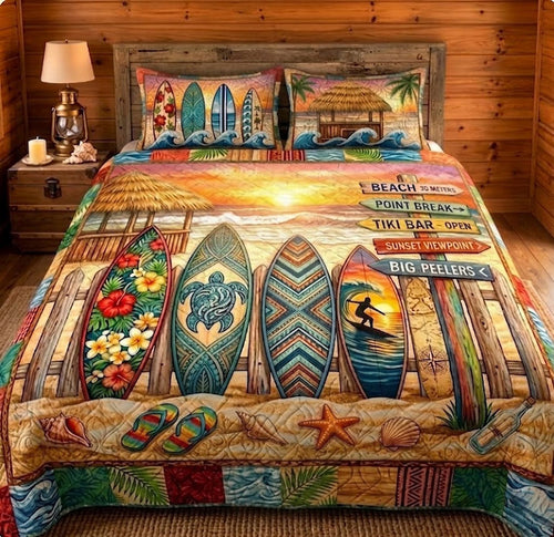 Ocean Board 3-Piece Quilted Bedding Set - Single (59" x 70")
