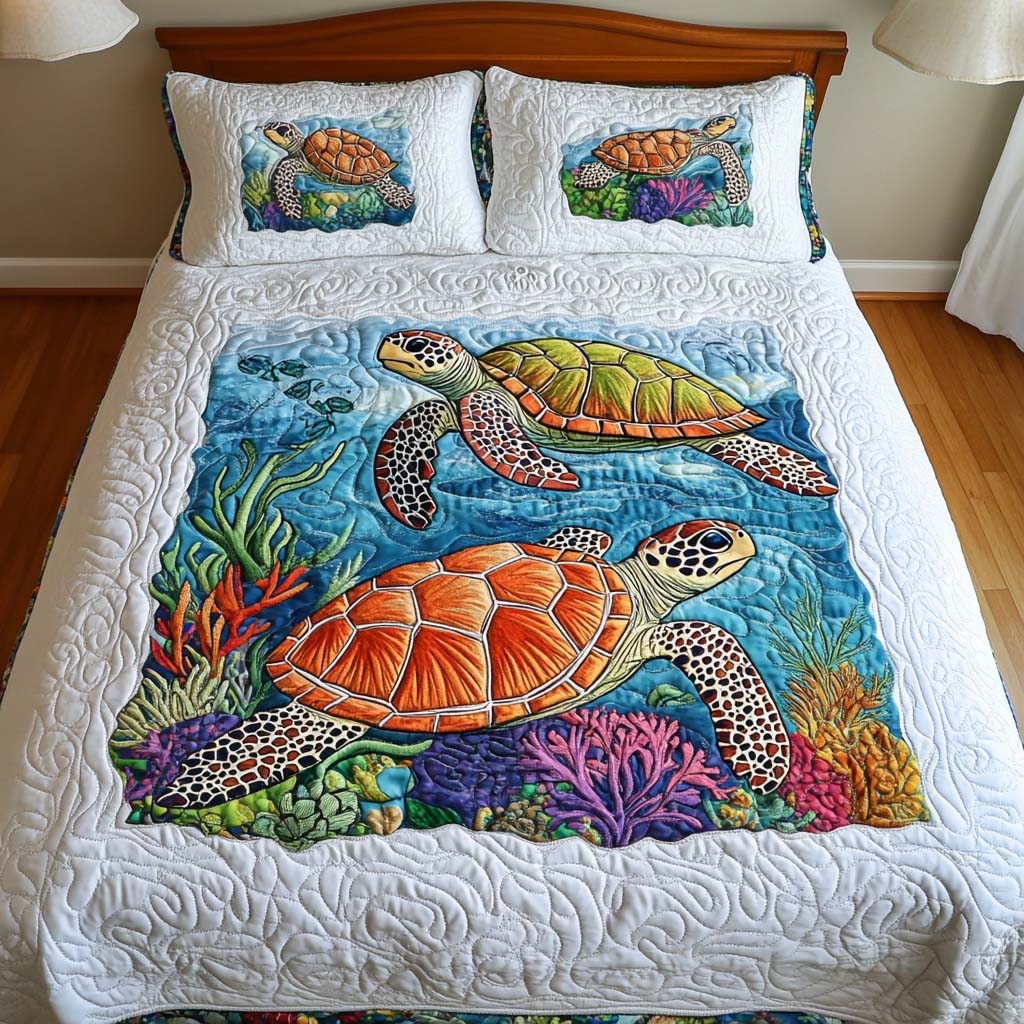 Single (59'' x 70'') /Ocean Mosaic 3-Piece Quilted Bedding Set