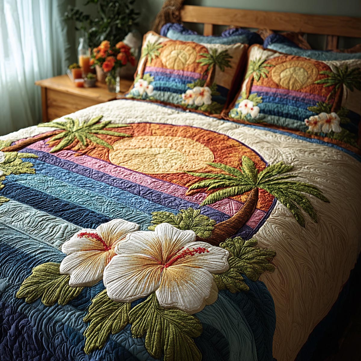 Ocean Petals 3-Piece Quilted Bedding Set - Single (59" x 70")