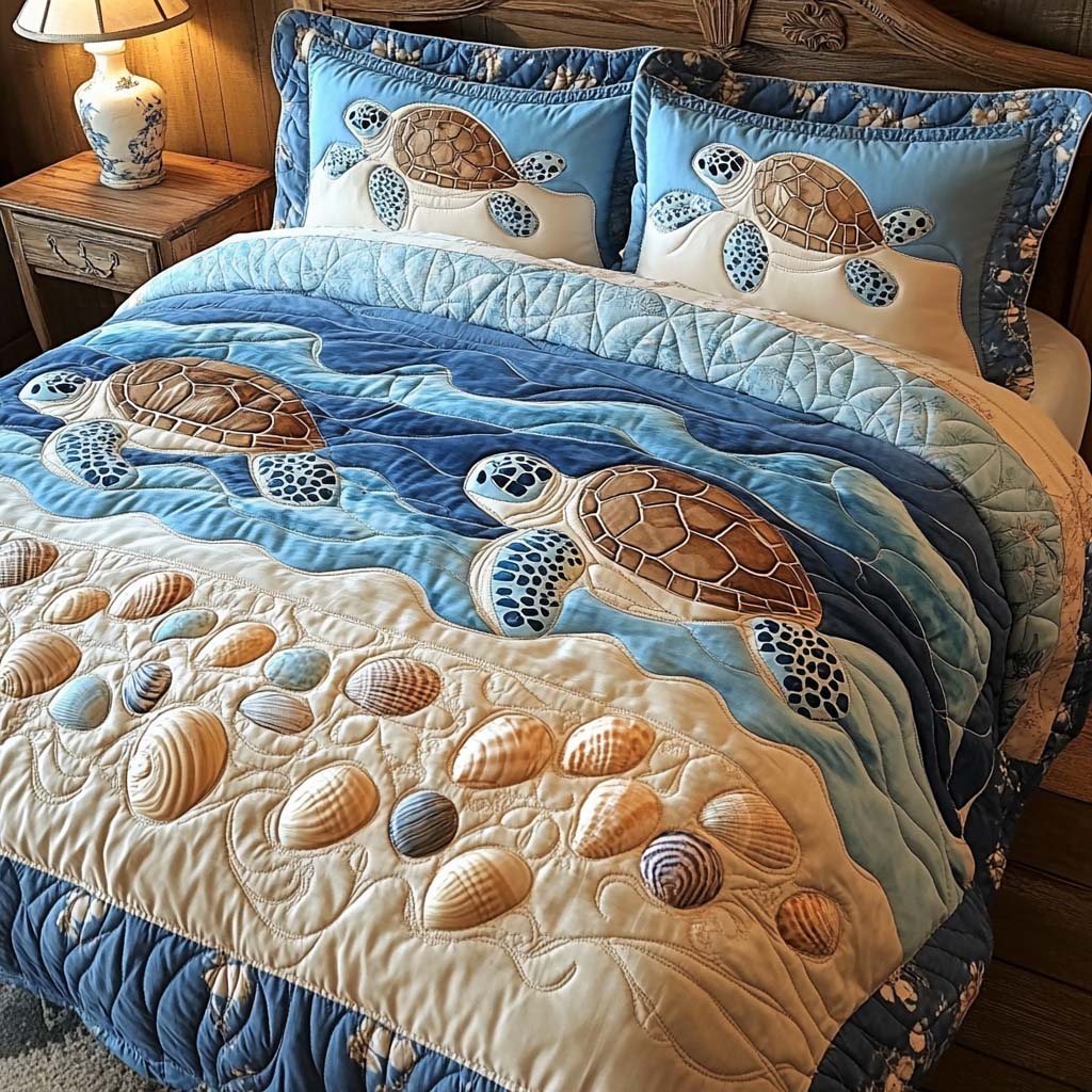Ocean Turtle Dreams 3-Piece Quilted Bedding Set - Single (59" x 70")