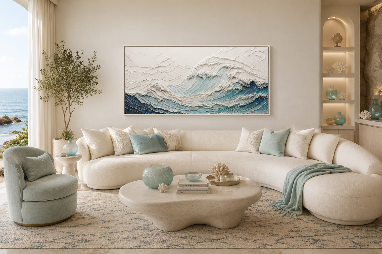 Ocean Wave Wall Art With 3 D Illusion – Teal Wave Canvas | Modern Seascape Decor