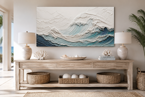 Ocean Wave Wall Art With 3 D Illusion – Teal Wave Canvas | Modern Seascape Decor