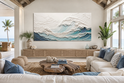 Ocean Wave Wall Art With 3 D Illusion – Teal Wave Canvas | Modern Seascape Decor