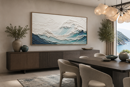 Ocean Wave Wall Art With 3 D Illusion – Teal Wave Canvas | Modern Seascape Decor
