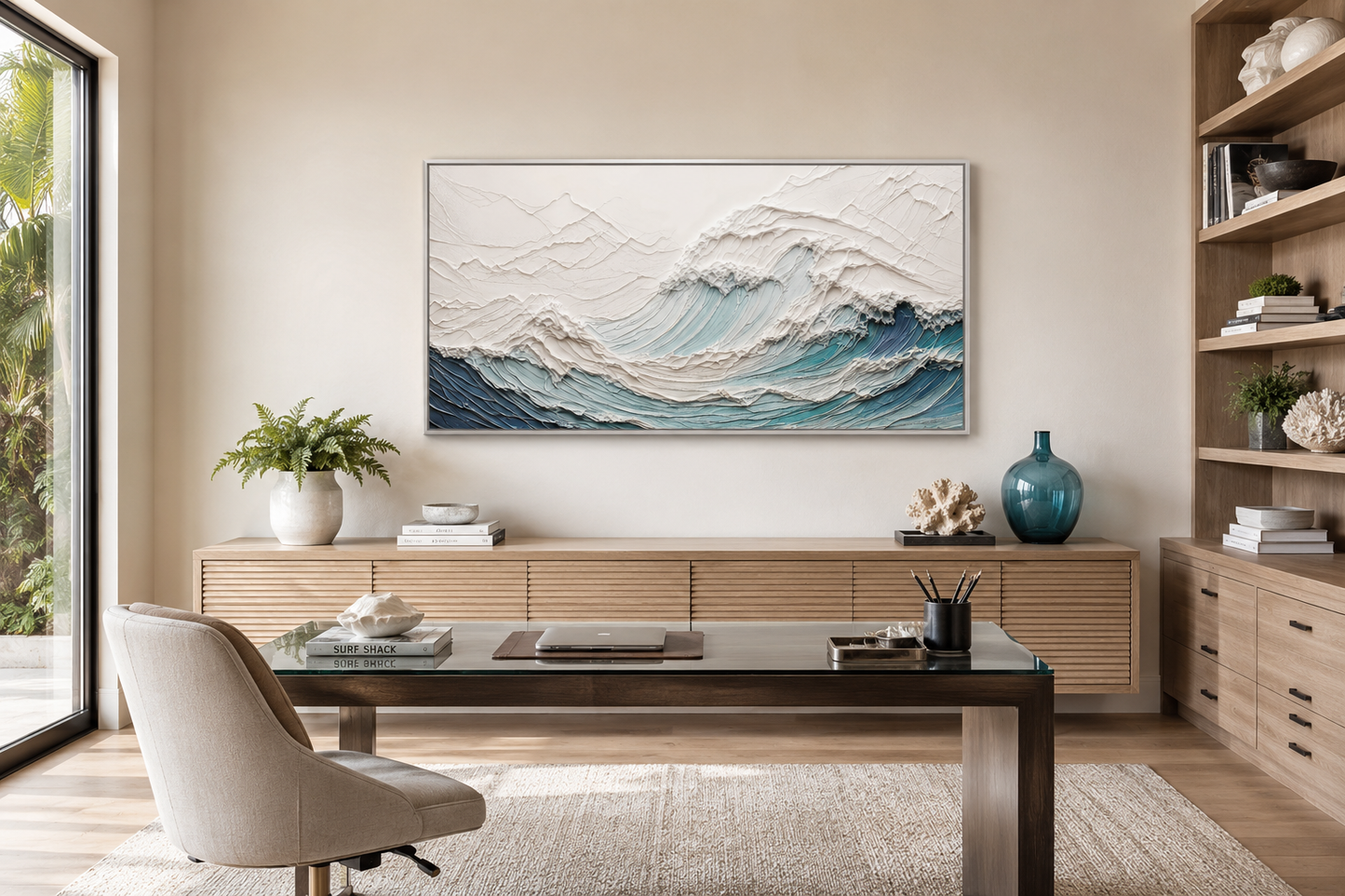 Ocean Wave Wall Art With 3 D Illusion – Teal Wave Canvas | Modern Seascape Decor