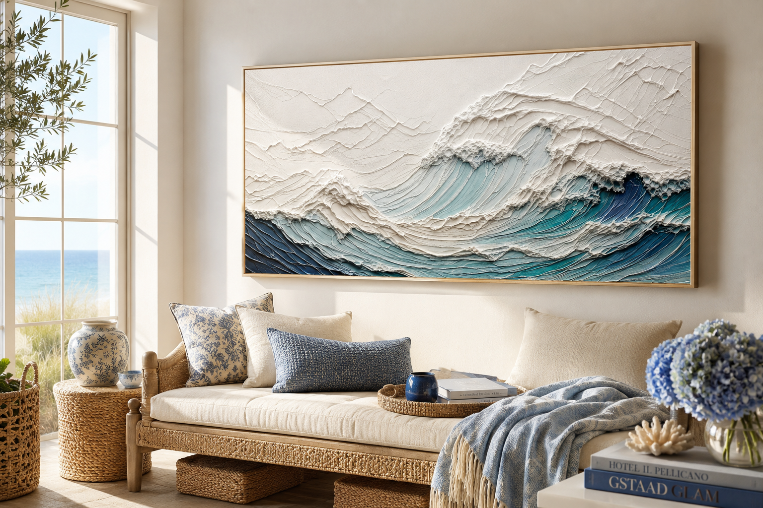 Ocean Wave Wall Art With 3 D Illusion – Teal Wave Canvas | Modern Seascape Decor
