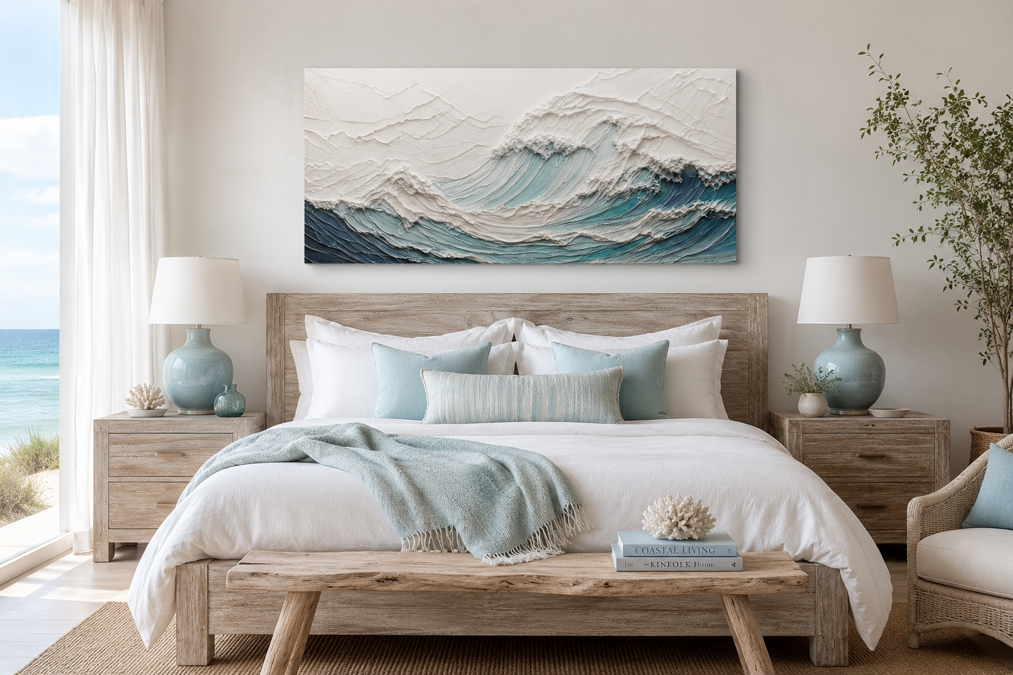 Ocean Wave Wall Art With 3 D Illusion – Teal Wave Canvas | Modern Seascape Decor