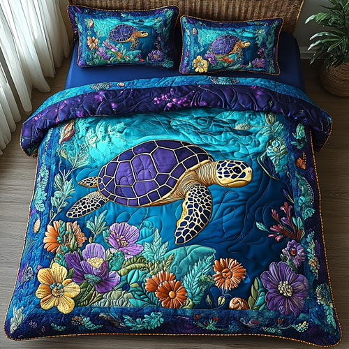 Oceanic Harmony Quilted Bedding Set - Single (59" x 70")