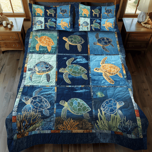 Oceanic Peace 3-Piece Quilted Bedding Set - Single (59" x 70")