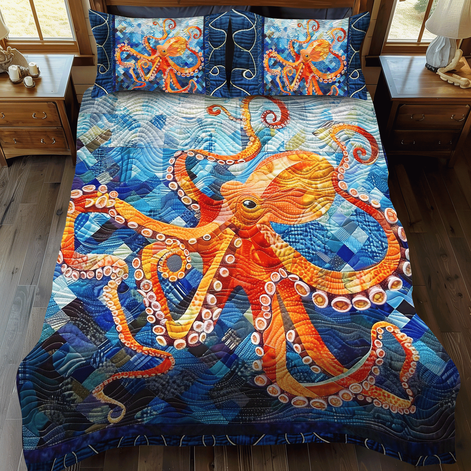 Octopus Oasis 3-Piece Quilted Bedding Set - Single (59" x 70")