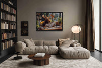 Office Moose Reading Newspaper Framed Canvas Wall Art