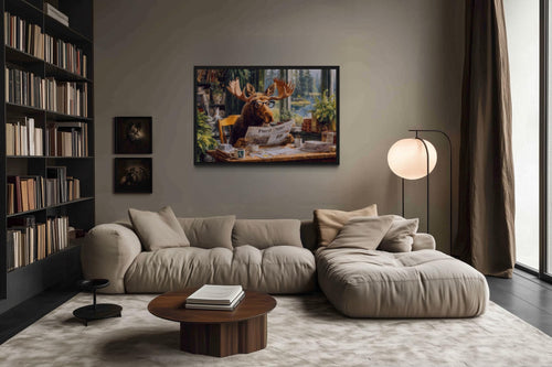 Office Moose Reading Newspaper Framed Canvas Wall Art