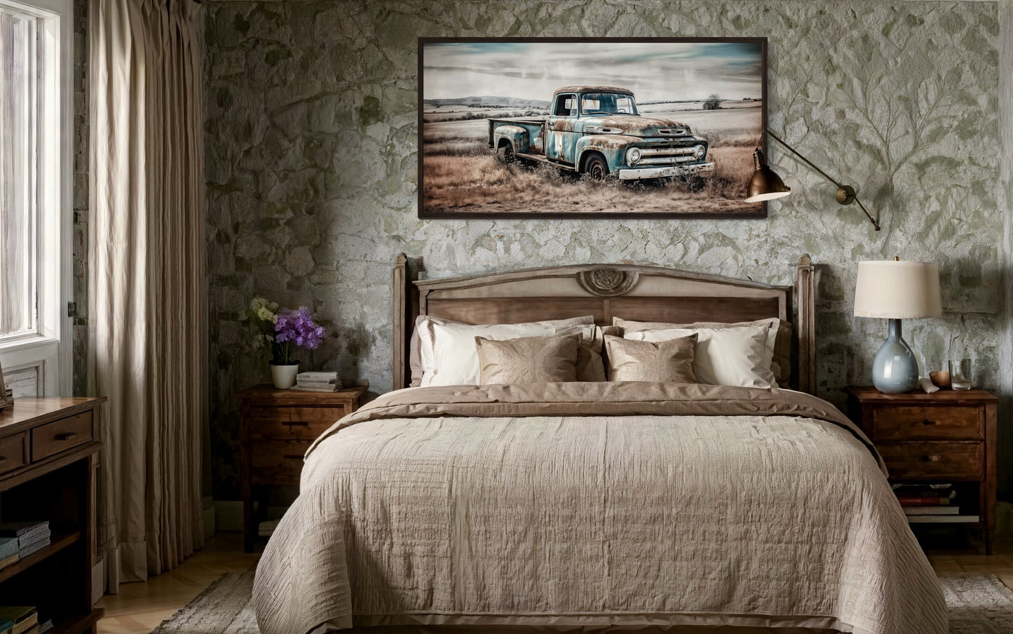 Old Blue Truck Rustic Chic Farmhouse Wall Decor Canvas Wall Art