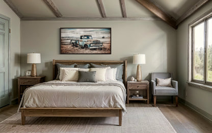 Old Blue Truck Rustic Chic Farmhouse Wall Decor Canvas Wall Art