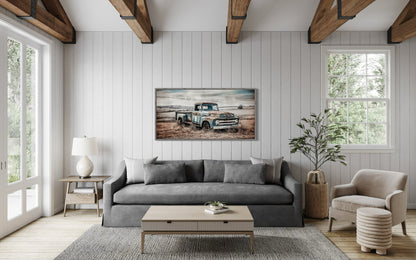 Old Blue Truck Rustic Chic Farmhouse Wall Decor Canvas Wall Art