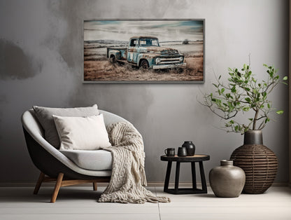 Old Blue Truck Rustic Chic Farmhouse Wall Decor Canvas Wall Art
