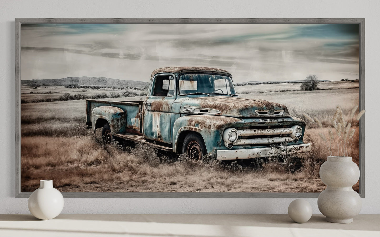 Old Blue Truck Rustic Chic Farmhouse Wall Decor Canvas Wall Art