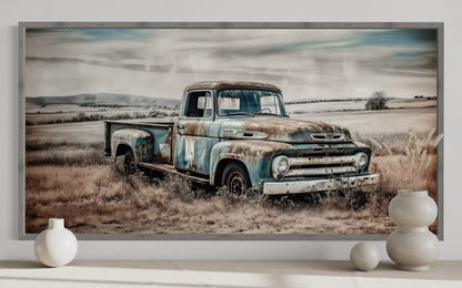 Old Blue Truck Rustic Chic Farmhouse Wall Decor Canvas Wall Art