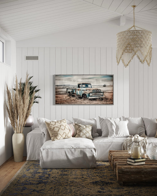 Old Blue Truck Rustic Chic Farmhouse Wall Decor Canvas Wall Art