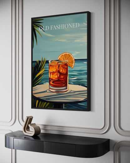 Old Fashioned Cocktail On The Beach Art Print Canvas Wall Art
