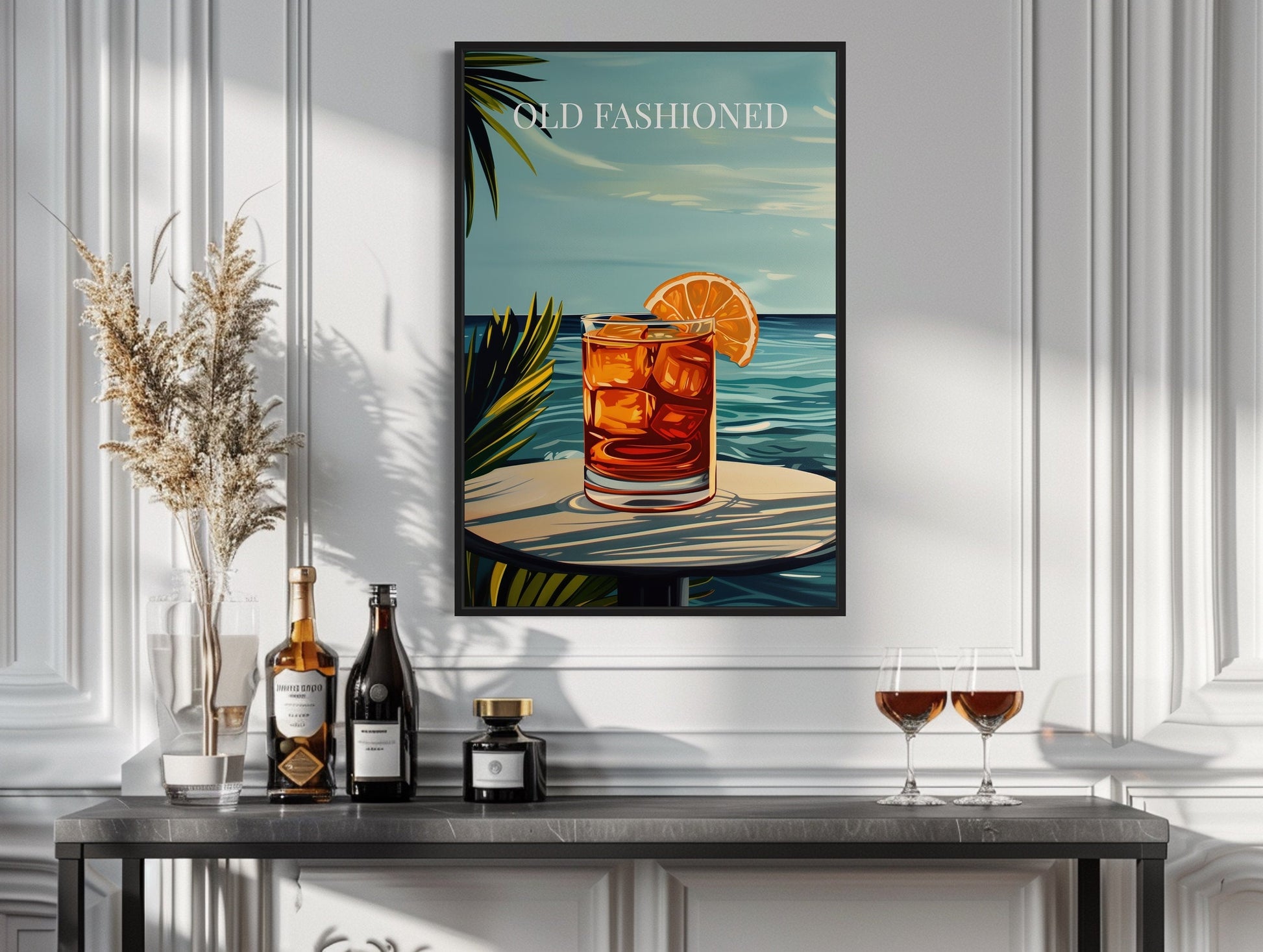 Old Fashioned Cocktail On The Beach Art Print Canvas Wall Art