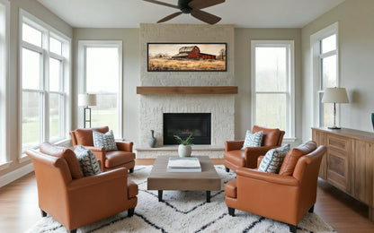 Old Red Barn Rustic Painting on Wood Horizontal Framed Canvas Wall Art
