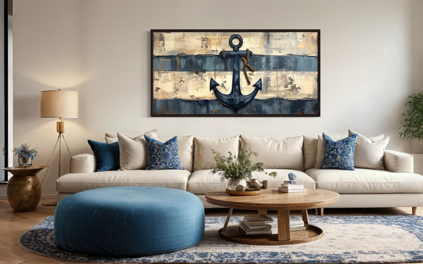 Old Ship Anchor Distressed Painting Nautical Framed Canvas Wall Art