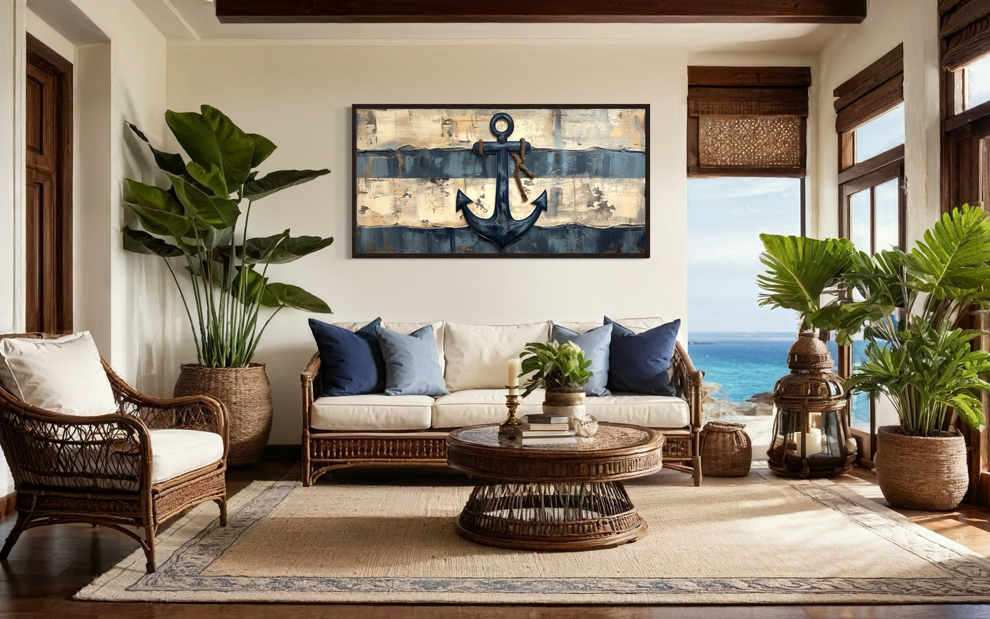 Old Ship Anchor Distressed Painting Nautical Framed Canvas Wall Art