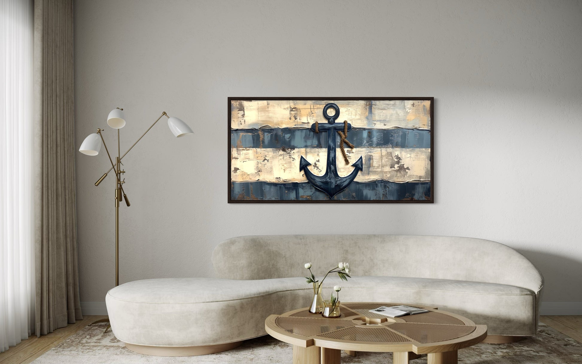Old Ship Anchor Distressed Painting Nautical Framed Canvas Wall Art