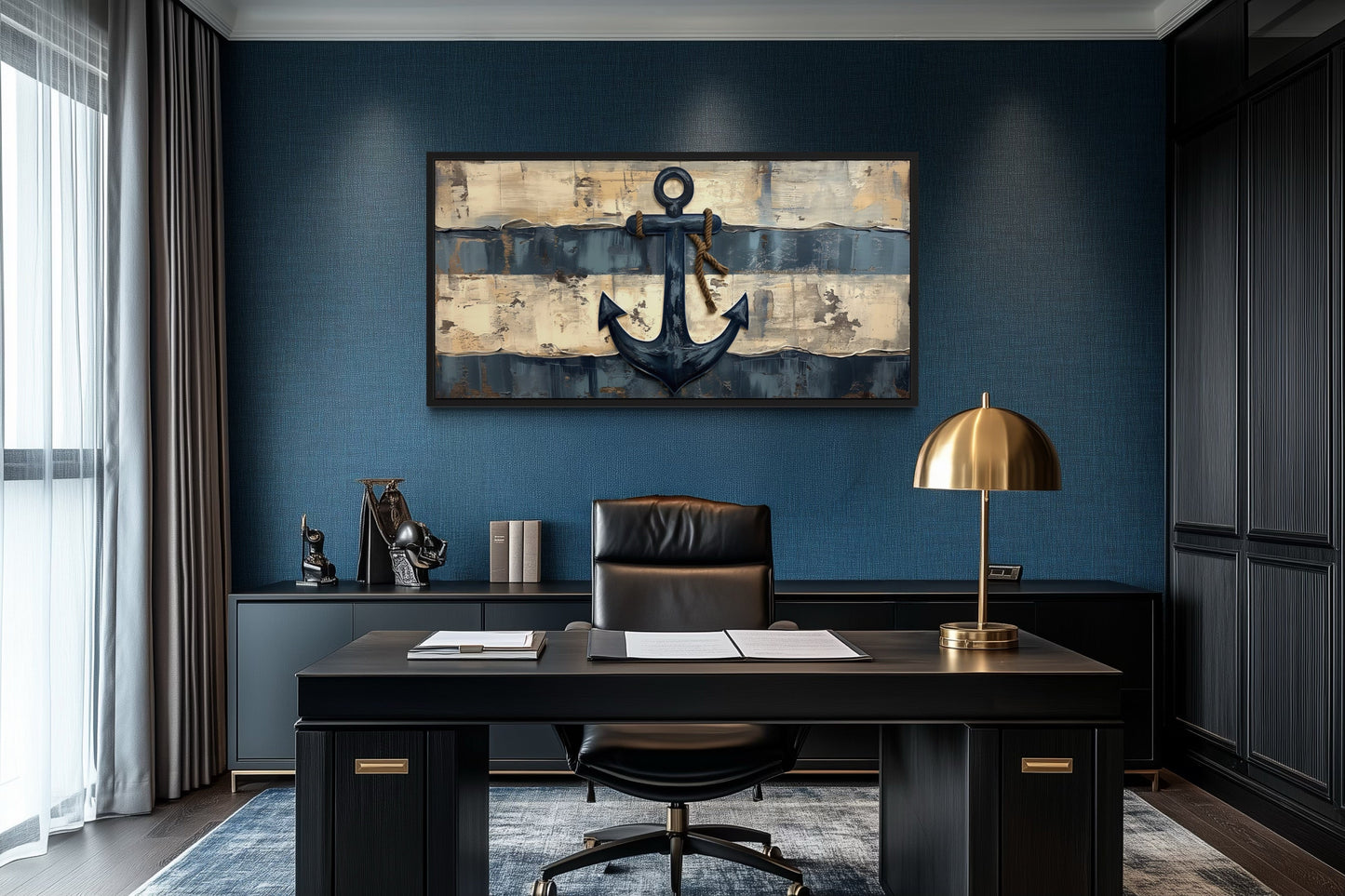 Old Ship Anchor Distressed Painting Nautical Framed Canvas Wall Art