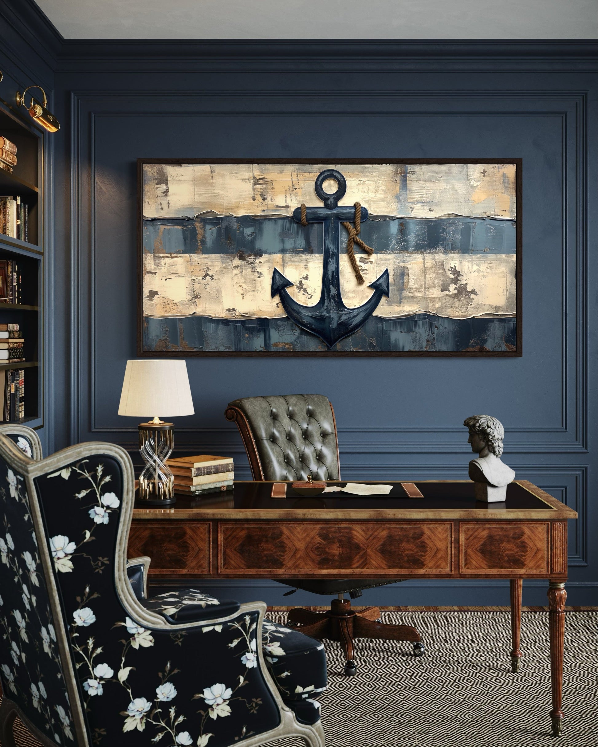 Old Ship Anchor Distressed Painting Nautical Framed Canvas Wall Art