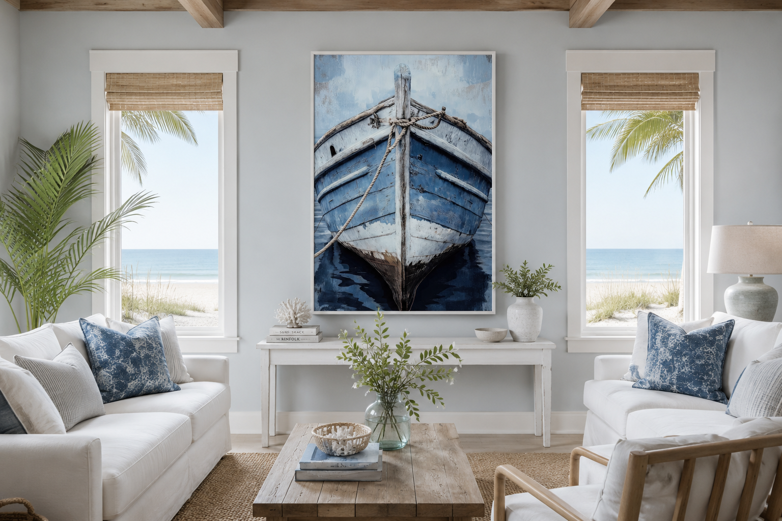 Old Blue Rustic Boat Close Up Vertical Canvas Wall Art