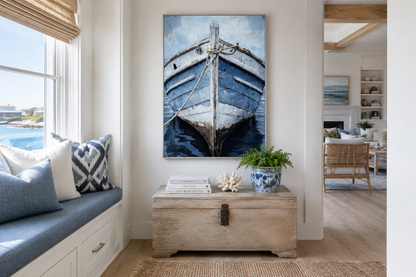 Old Blue Rustic Boat Close Up Vertical Canvas Wall Art
