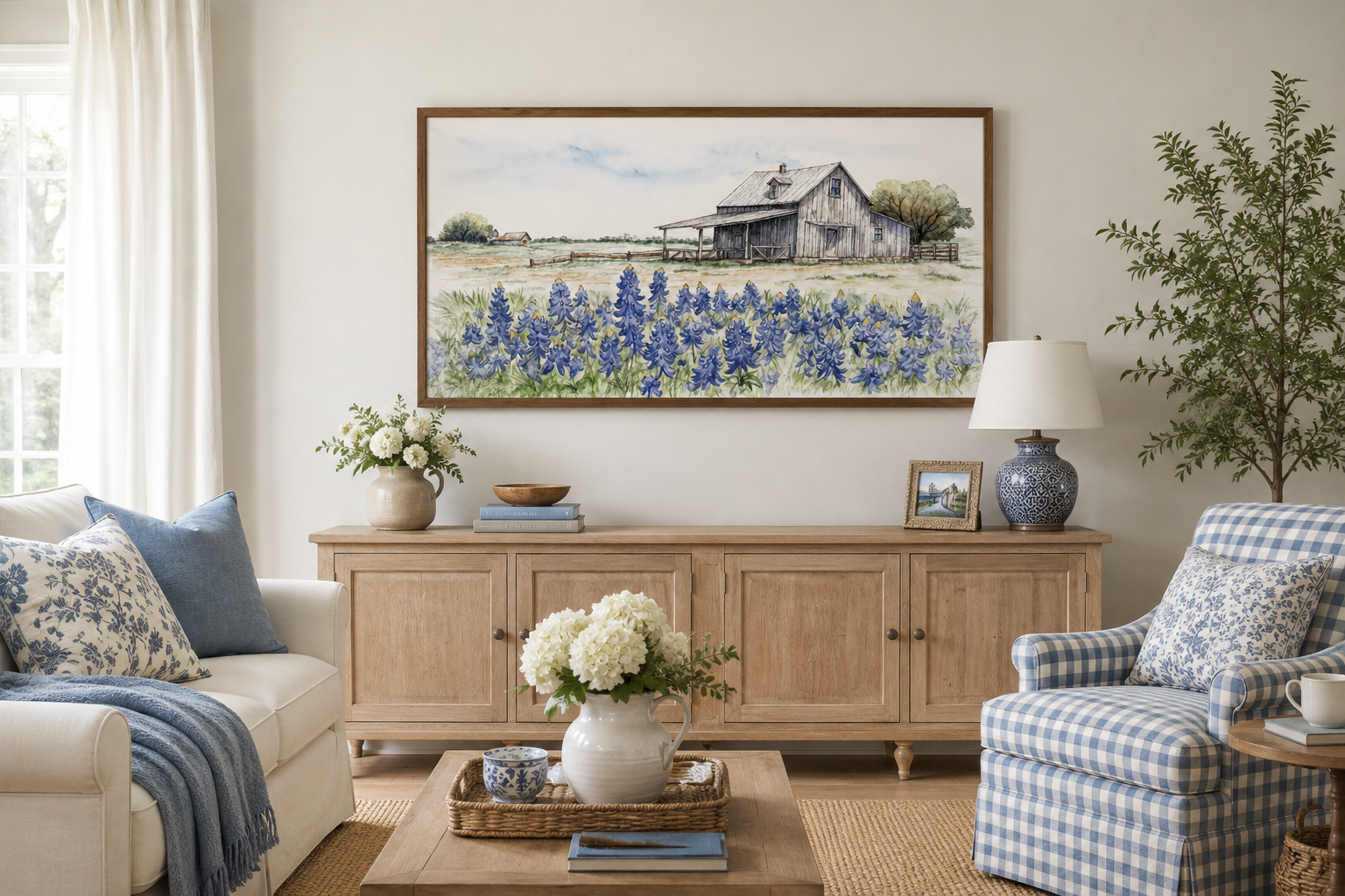 Texas Barn Wall Art – Rustic Farmhouse Decor With Bluebonnet Field Print Canvas