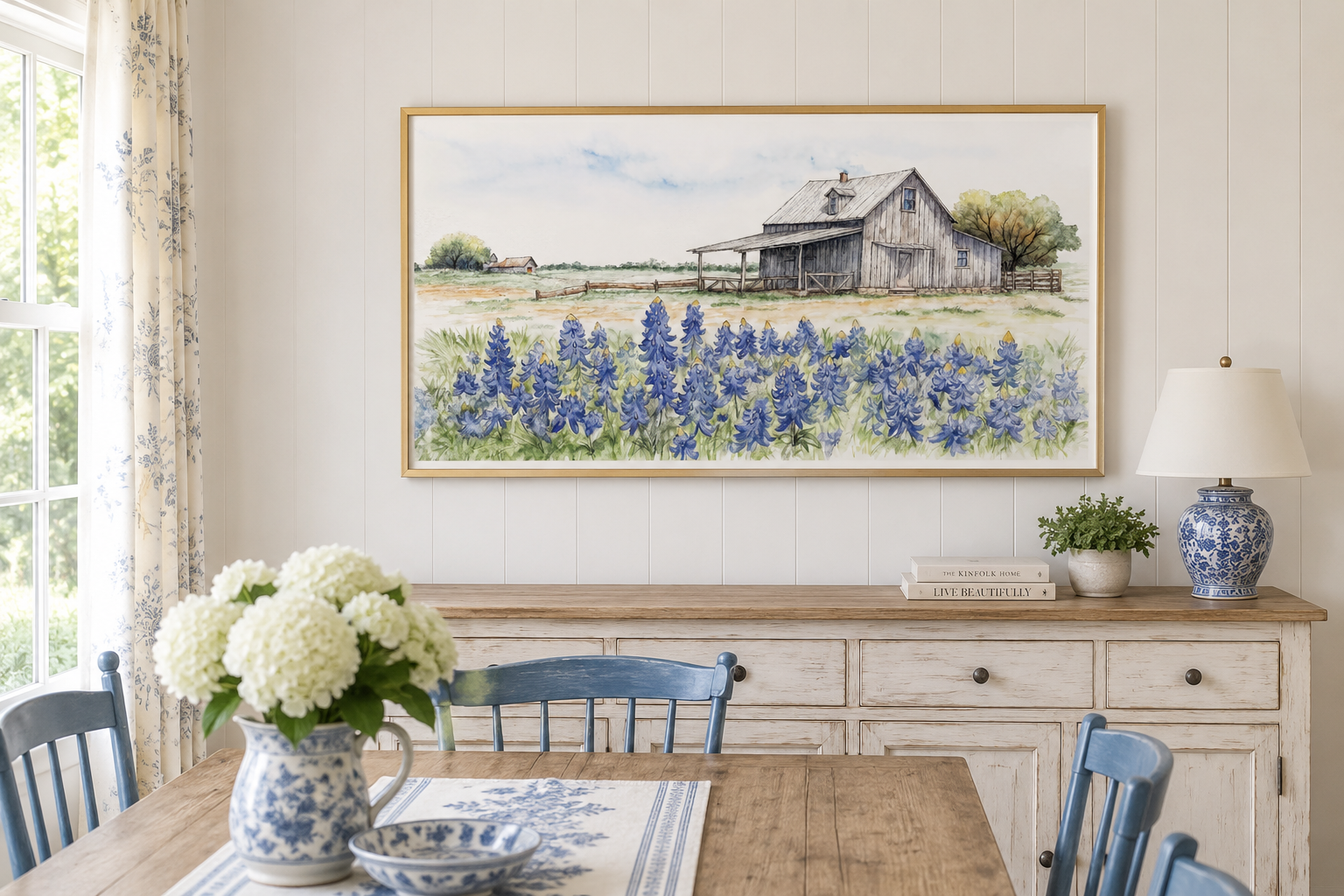 Texas Barn Wall Art – Rustic Farmhouse Decor With Bluebonnet Field Print Canvas