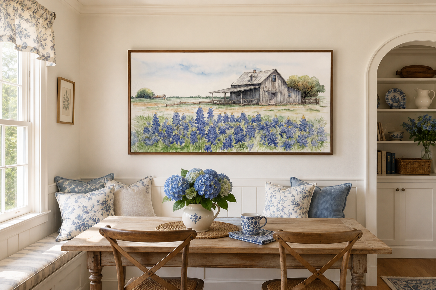 Texas Barn Wall Art – Rustic Farmhouse Decor With Bluebonnet Field Print Canvas