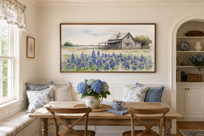 Texas Barn Wall Art – Rustic Farmhouse Decor With Bluebonnet Field Print Canvas