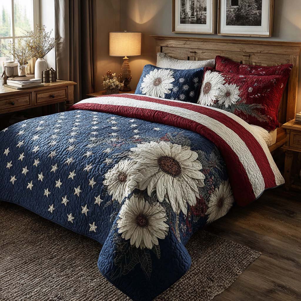 Old Glory Garden 3-Piece Quilted Bedding Set - Single (59" x 70")