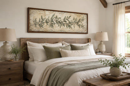 Olive Branch Wall Art – Long Narrow Canvas | Sage Green Farmhouse Decor