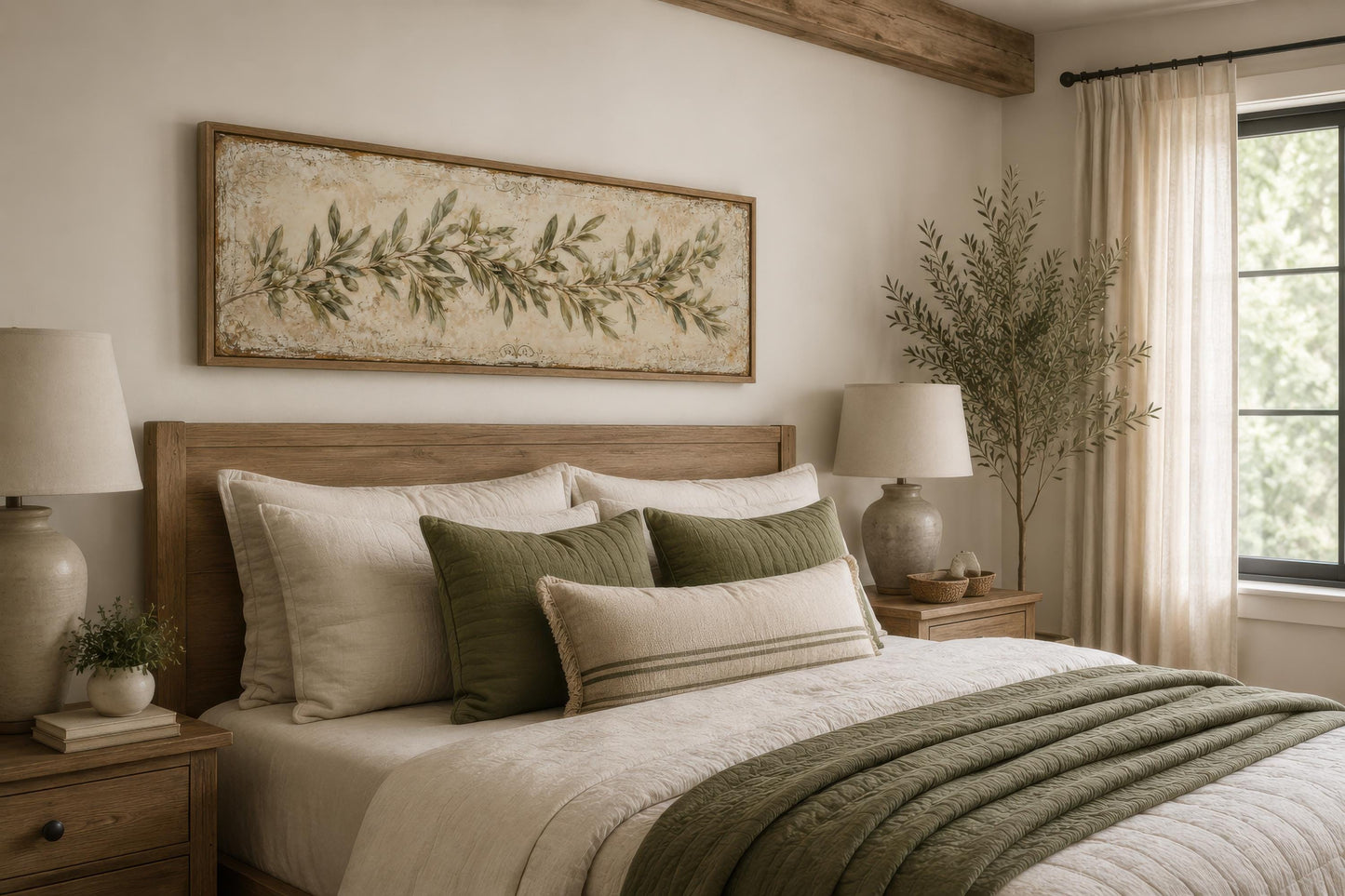 Olive Branch Wall Art – Long Narrow Canvas | Sage Green Farmhouse Decor
